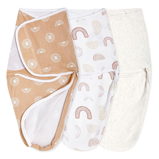 aden + anais, Cotton Knit Baby Wrap, Newborn Wearable Swaddle Blanket, 3 Pack, Orange Keep Rising, 0-3 Months