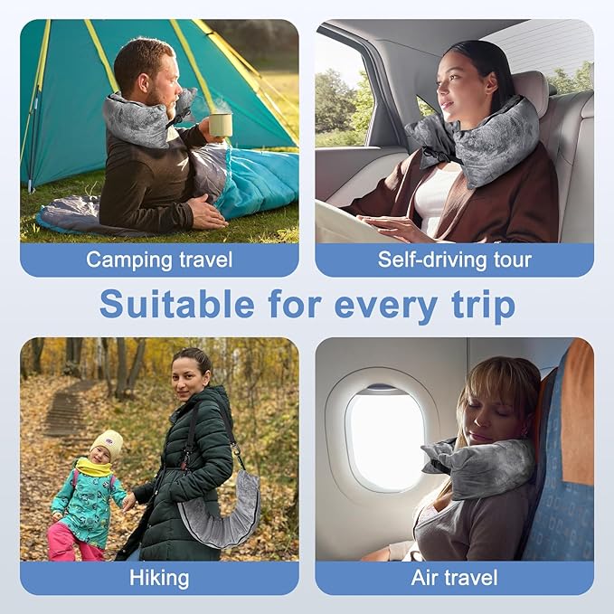 2Pack Stuffable Travel Pillow for Extra Luggage, Velvet Travel Neck Pillow with Adjustable Neck Size, Fits About 6 T-Shirts Travel Essentials Multifunctional Sleeping Rest Cushion
