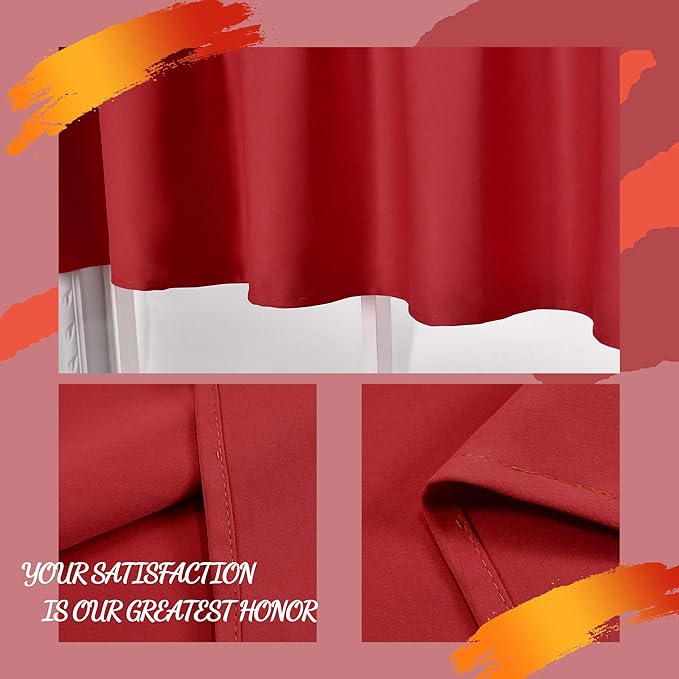 Red Valance for Windows 72x18 Inch Solid Thermal Insulated Blackout Rod Pocket Kitchen Short Curtain Toppers Valance for Bathroom Living Room 1 Panel