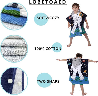 Kids Hooded Beach Bath Towel, Baby Surf Poncho Toddlers Soft Real Cotton Wrap Hooded Towels for Kids Boy Girl