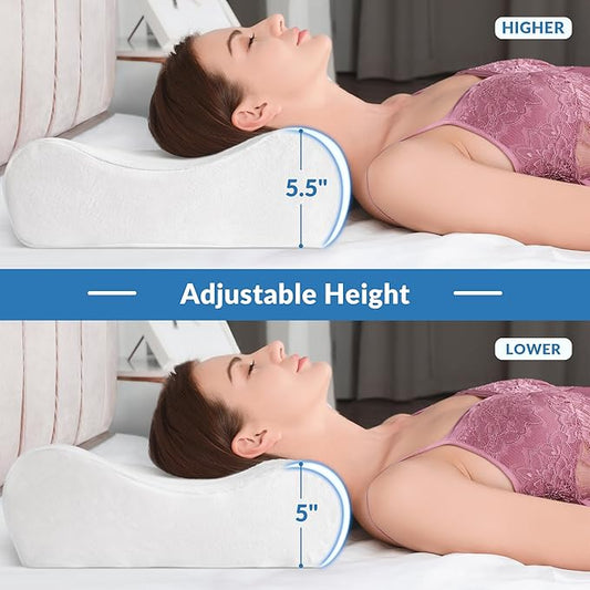 AM AEROMAX 32" King Size Contour Memory Foam Pillow, Neck Pillow for Neck Pain Relief, Neck Orthopedic Sleeping Pillows for Side, Back and Stomach Sleepers(White,Velvet)
