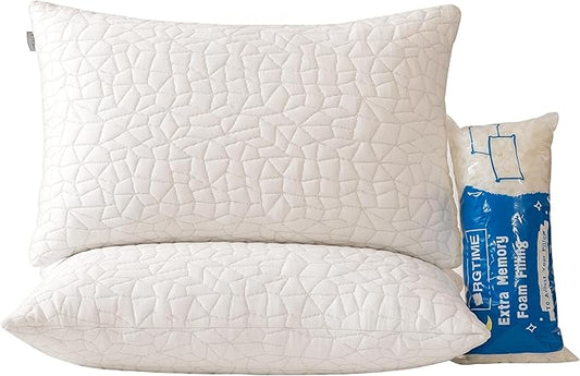 Shredded Memory Foam Pillows, King Size Set of 2,Adjustable Bed Pillows for Side Back Stomach Sleepers,Comfy Cooling Pillows for Sleeping with Washable Cover…