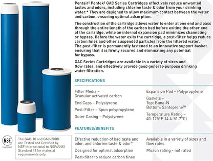 Pentair Pentek GAC-20 Carbon Water Filter, 20-Inch, Whole House Granular Activated Carbon (GAC) Replacement Cartridge, 20" x 2.5", White