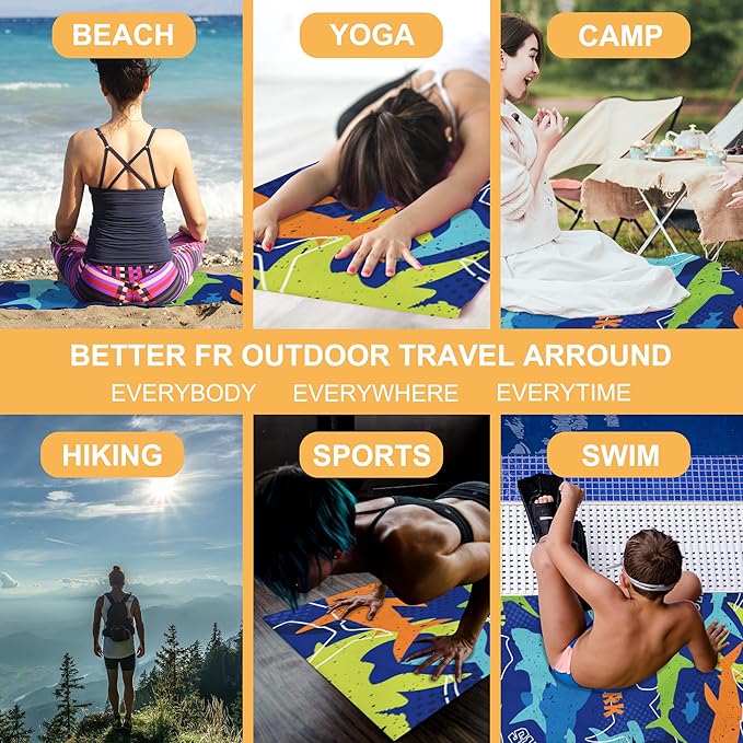 Microfiber Beach Towel, Colorful Sharks Beach Towels for Women Men, Extra Large 29.5” X 59”, Quick Drying Lightweight Sand Free Bath Swim Towel