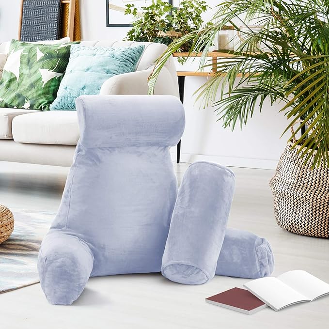 Nestl Reading Pillow Large Bed Pillow, Back Pillow for Sitting in Bed Shredded Memory Foam Chair Pillow, Reading & Bed Rest Pillows Ice Blue Back Pillow for Bed, Bed Chair Arm Pillow with Pockets