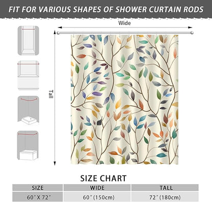 Boho Floral Shower Curtain, Spring Colorful Botanical Flower Leaves Bohemian Yellow Fabric Shower Curtain Set with 12 Hooks, Bathroom Bathtub Accessories Decor Cloth Curtain 60x72 Inches