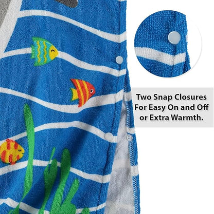 Boys and Girls Absorbent Hooded Beach Towel Pullover Character Microfiber Bath Towel with Side Snaps (Shark, 6-7)