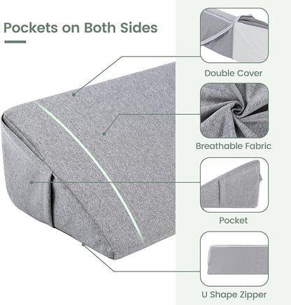 Bed Wedge Pillow/Bed Mattress Gap Filler for Headboard King Size(76"X10"X6"), Comfy Headboard Pillow Wedge for Gap(0-6''), Triangle Wedge Pillow for Sleeping Reading(Grey)