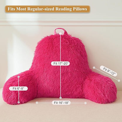 XeGe Fluffy Back Support Pillow Cover for Bed (No Filler), Faux Fur Backrest Pillow Case for Sitting in Bed, Furry Reading Pillow Cover for Adults Kids, Fuzzy Sit Up Pillow for Floor Chair, Hot Pink