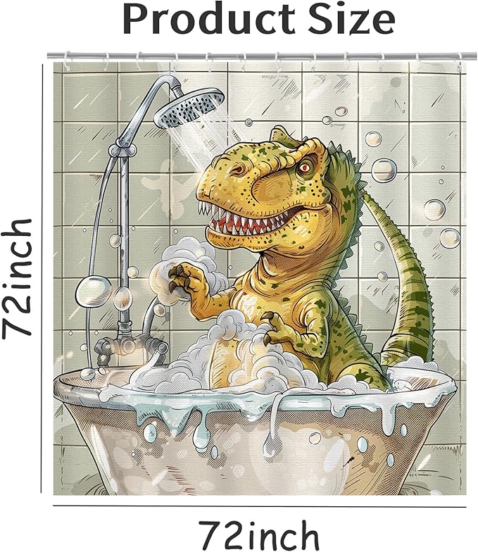 Dinosaur Shower Curtain for Kids, Cartoon Dinosaur Shower Curtain for Bathroom Dino Shower Curtain Polyester Waterproof Shower Curtain Sets Machine Washable 12 Hooks 72"x72" Dinosaur Decor