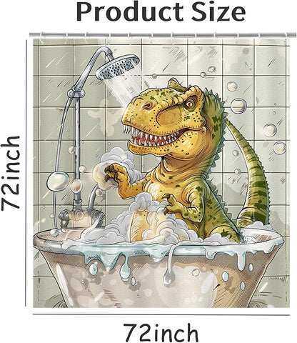 Dinosaur Shower Curtain for Kids, Cartoon Dinosaur Shower Curtain for Bathroom Dino Shower Curtain Polyester Waterproof Shower Curtain Sets Machine Washable 12 Hooks 72"x72" Dinosaur Decor