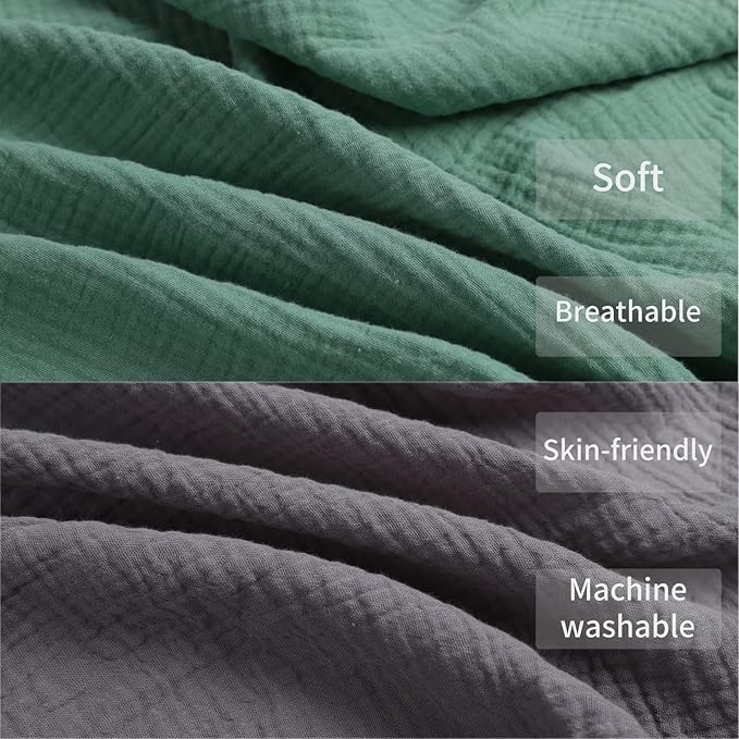 Muslin Pack n Play Sheets Soft Breathable 100% Cotton Mini Crib Fitted Sheets Portable/Convertible Playard Mattress Cover 2 Pack for Baby Boy and Girl, Grey and Green