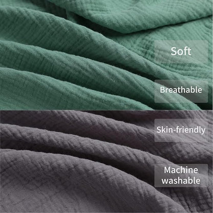 Muslin Pack n Play Sheets Soft Breathable 100% Cotton Mini Crib Fitted Sheets Portable/Convertible Playard Mattress Cover 2 Pack for Baby Boy and Girl, Grey and Green