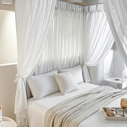 AIKASY Canopy Bed Board with Top and Self-Adhesive Velcro Strips, White Gauze Princess Bed Canopy Curtain Tent, Creating a Romantic Atmosphere in The Room（Full/Queen，White）