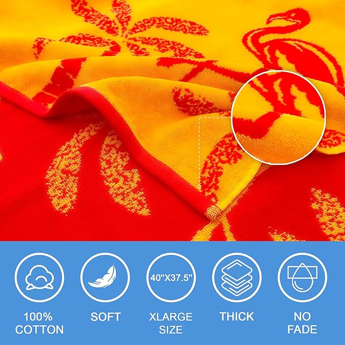 VOOVA & MOVAS Poncho Towel Adult (14Years Up)-Flamingo, Large Thick Absorbent Cotton Wearable Bath Towels for Big Girl, Pool Towels for Women, Adult Hooded Towel for Bathroom, Pool Use