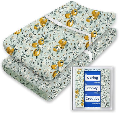 Changing Pad Cover for Girls Boys, TotBasic Premium Soft Boho Changing Table Covers, Stretchy Jersey Changing Table Sheets - Fits All Standard Changing Tables - 2 Pack (Lemon Honey)