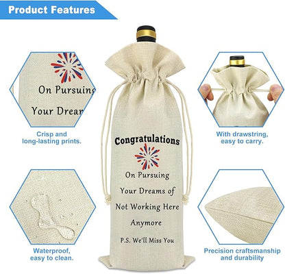 Retirement Coworker Leaving Gifts Wine Bag Farewell Party Decorations Drawstring Wine Bag Going Away Gift Goodbye Gift for Coworker Colleague Boss Friends New Job Gifts for Women Men Wine Bottle Bag