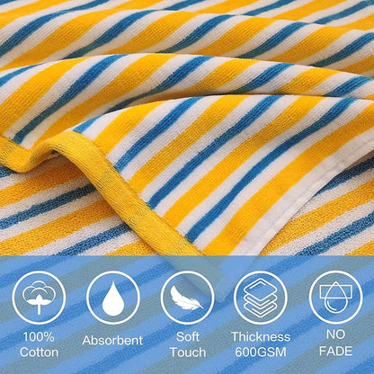 VOOVA & MOVAS Teens Beach Towels with Hood (8-16Years), Large Soft and Absorbent Cotton Hooded Pool Towel Poncho Robe - Versatile for Pool, Swim, and Bath, Blue Yellow Stripe