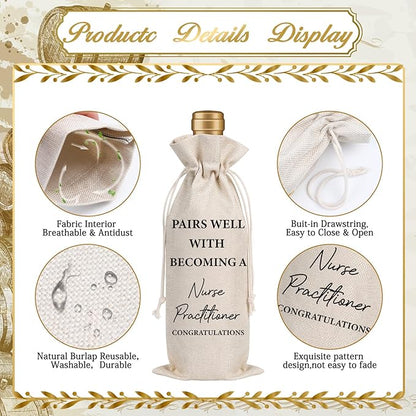 Nurse Practitioner Gifts for Women - Nurses Graduation Gift Wine Bag Nurse Week Gift Nurses Appreciation Gifts Soft Burlap Wine Gift Bags for Nursing School Doctor Nurse Practitioner