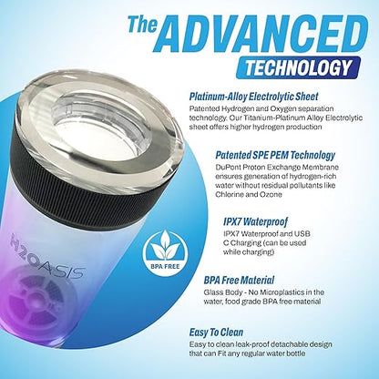 Premium Hydrogen Water Bottle, SPE PEM with Exhaust Vent, 4000 PPB H2 Concentration