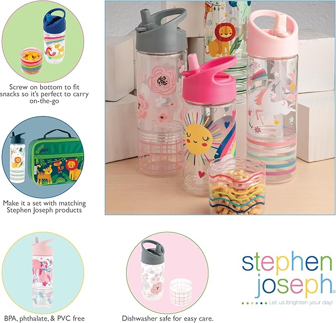 Stephen Joseph SIP and Snack Sloth Bottle Combo Bottle 350ml + Snack Cup 104ml, 2.5”x 8.25” (6.3cm x 2cm), Pink
