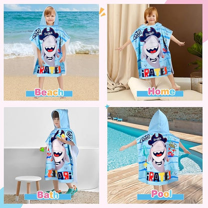 Kids Hooded Beach Towels for Boys Girls, Toddler Soft Absorbent Thickened Microfiber Bath Towel Swim Pool Towels Baby Quick Dry Lightweight Poncho Towel Cover-ups for 0-7 Years Old