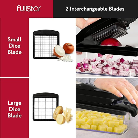 Fullstar Vegetable Chopper - Food Chopper - Onion Chopper - Vegetable Slicer & Spiralizer - Veggie Chopper with Container - Kitchen Gadgets - Home Essentials - Kitchen Accessories (2 in 1, Black)
