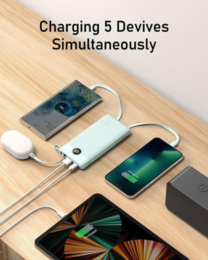 VEEKTOMX Portable Charger with Built-in Cables - 10000mAh Power Bank for iPhone - Slim Fast Charge USB C Battery Pack - Small Travel Essentials Powerbank, Compatible with iPhone, Samsung, Android, etc