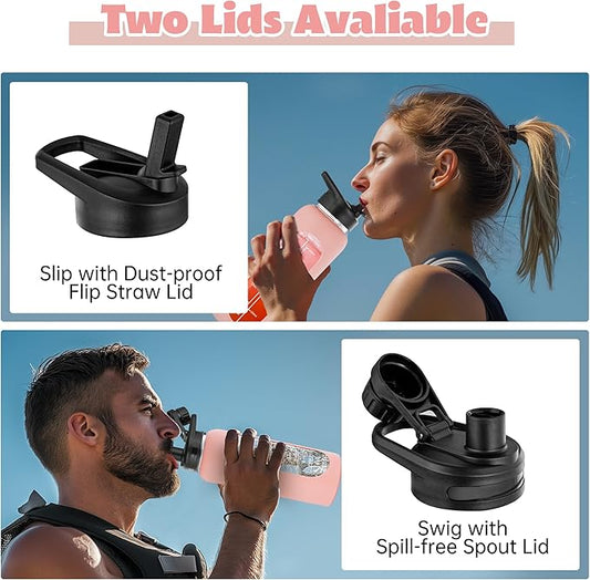 SIEROZUR 32 oz Glass Water Bottle with Straw and Handle Large Sports Motivational Water Bottle with Time Marker and 2 Lids, Leakproof Reusable Water Jug with Silicone Sleeve for Gym