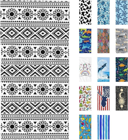 Microfiber Beach Towel, Traditional Ethnic Black White Geometric Beach Towels for Women Men, Extra Large 29.5” X 59”, Quick Drying Lightweight Sand Free Bath Swim Towel