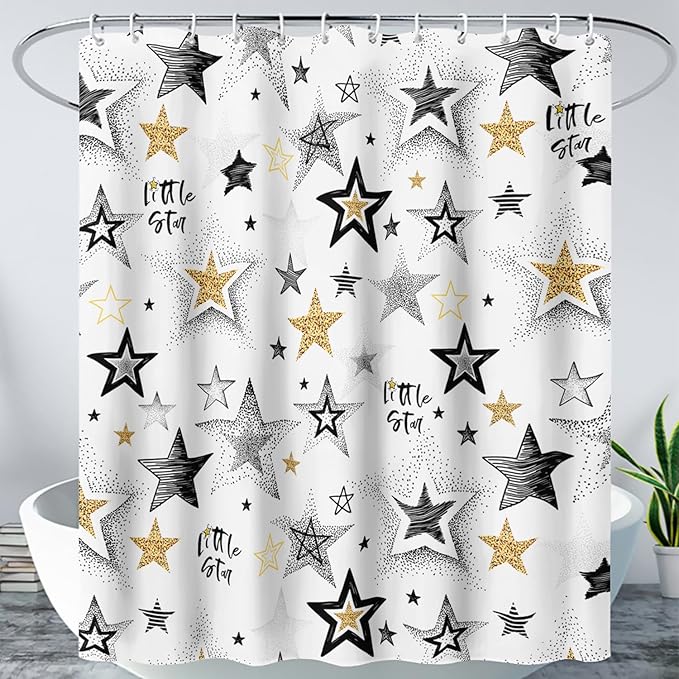 AILONEN Star Shower Curtain, Grey and Gold Tie Dye Star Bathroom Curtain,Minimalist Shower Curtain 36" W*72" H Polyester Waterproof Bathroom Curtain with 12 Hooks