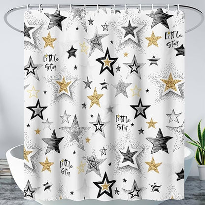 AILONEN Star Shower Curtain, Grey and Gold Tie Dye Star Bathroom Curtain,Minimalist Shower Curtain 36" W*72" H Polyester Waterproof Bathroom Curtain with 12 Hooks