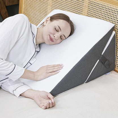 Bed Wedge Pillow for Sleeping Adjustable 9 &12 Inch Foldable Bed Wedge Pillow, Memory Foam Triangle Pillow Wedge System for Legs and Back Support Pillow