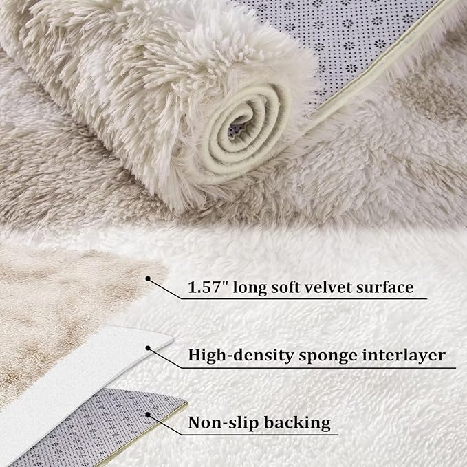 Extra Large 9x12 Fluffy Shaggy Area Rug for Living Room Indoor Modern Plush Faux Fur Carpet for Bedroom Soft Thick Throw Rug for Nursery Non Slip Fuzzy Rug for Home Decor,Tie Dye Light Taupe