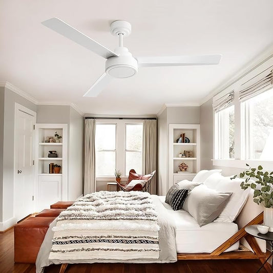 NicBex Ceiling Fan 52 Inch Ceiling Fan Without Light Ceiling Fans with 3 ABS Blades and Remote Control Reversible DC Motor Ceiling Fan for Bedroom, Living Room, White