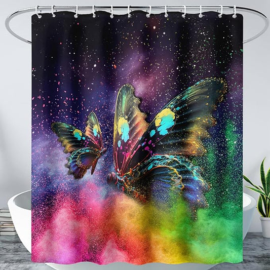 AILONEN Butterfly Shower Curtain for Bathroom, Rainbow Butterfly Bath Curtain,Modern 3D Printed Waterproof Tie Dye Shower Curtain with 12 Plastic Hooks (Kids/Girls/Women/Teen/) 72" W*84" H