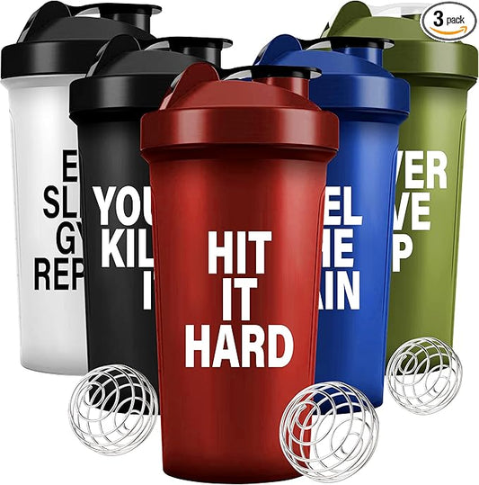 Shaker Bottles for Protein Shakes 24oz, Plastic Bottle for Pre and Post Workout, Protein Shaker Bottle with Wire Whisk Ball, Shaker Cup, Dishwasher Safe (EAT SLEEP GYM REPEAT, WHITE)