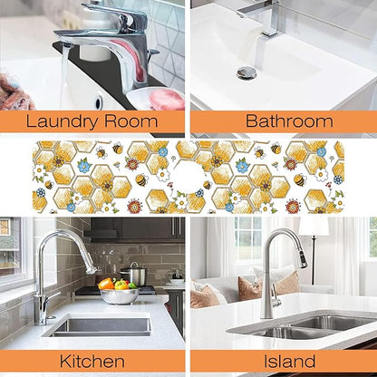 Kitchen Sink Splash Guard Faucet Mat Cute Bees and Honeycomb Sink Splash Guard Behind Faucet,1 PC Soft Diatom Mud Non-Slip Mat-for Kitchen,Dish Drying Mat,Bathroom Faucet Mat 23.5""X5.5""