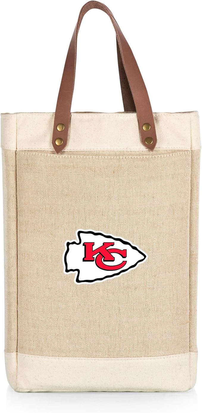 PICNIC TIME NFL Pinot - Jute 2 Bottle Insulated Wine Bag - Wine Tote Bag - Wine Gift Bag, (Beige)