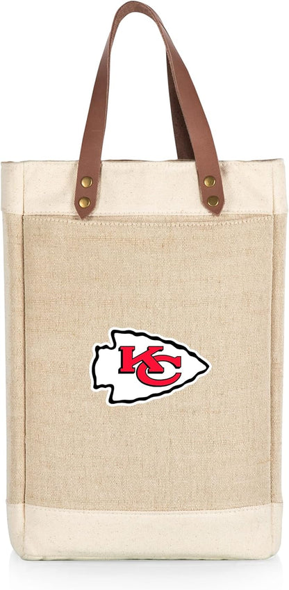 PICNIC TIME NFL Pinot - Jute 2 Bottle Insulated Wine Bag - Wine Tote Bag - Wine Gift Bag, (Beige)