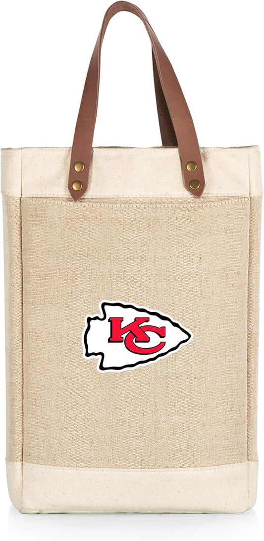 PICNIC TIME NFL Pinot - Jute 2 Bottle Insulated Wine Bag - Wine Tote Bag - Wine Gift Bag, (Beige)