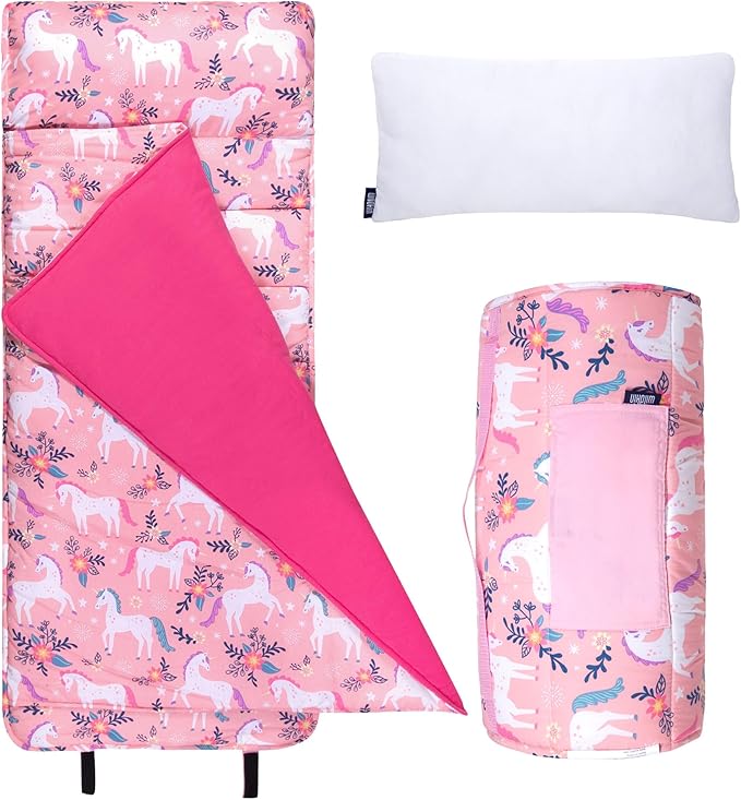 Wildkin Original Nap Mat with Reusable Pillow for Boys & Girls, Ideal for Sleepovers, Equipped with Hook & Loop Fastener, Made from Cotton Blend Materials - Nap Mat for Kids