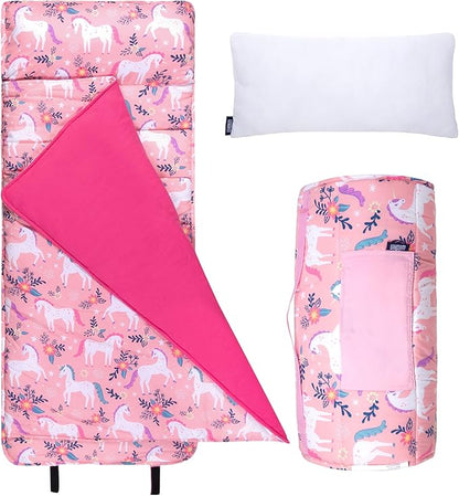 Wildkin Original Nap Mat with Reusable Pillow for Boys & Girls, Ideal for Sleepovers, Equipped with Hook & Loop Fastener, Made from Cotton Blend Materials - Nap Mat for Kids