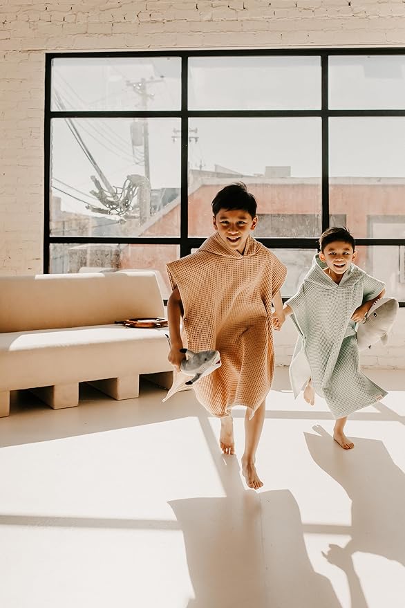 Hooded Towel for Babies + Toddlers | Snaps into a Poncho | Organic Cotton Waffle | Lighweight and Absorbent | Bath, Beach, and Pool | Multiple Colors (Small (0-3 Yrs), Fog)