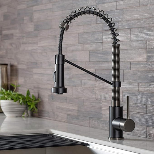Kraus KPF-1610MBSB-KAG-1SFSB Bolden Single Handle 18-Inch Commercial Kitchen Faucet with Air Gap, Matte Black/Black Stainless Steel