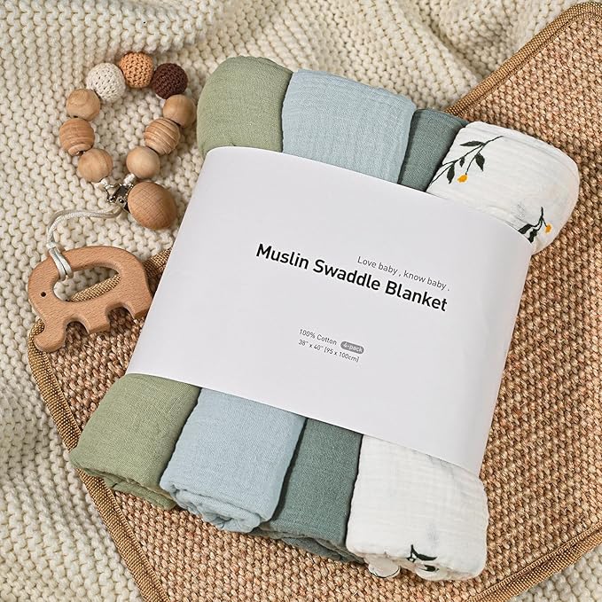 GLLQUEN BABY Muslin Swaddle Blankets for Girls Boy, 4-Pack Baby Blankets for Girl Boy, Newborn Receiving Blanket, Baby Swaddle Blanket Unisex, Baby Essentials, Registry & Gift