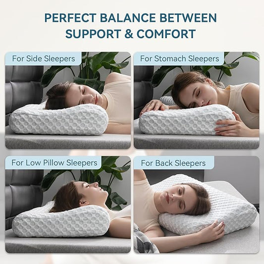Neck Pillow Memory Foam Contour Pillow for Pain Relief Cervical Pillow for Sleeping, Orthopedic Pillow for Neck and Shoulder Pain, Ergonomic Pillow for Side Back Stomach Sleeper-Soft
