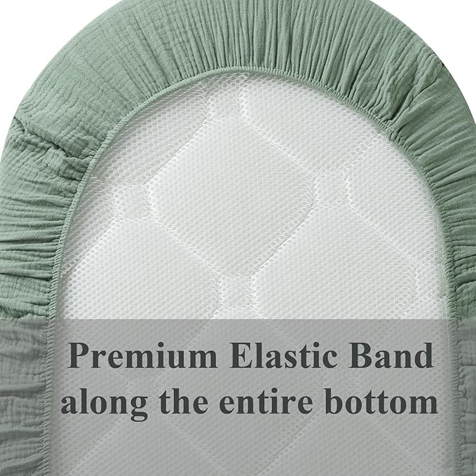 Muslin Bassinet Sheet Compatible with Fisher-Price Soothing Motions, Luminate Bassinet, Chicco LullaGo Anywhere Portable Bassinet, 2 Pack Cotton Fitted Sheets for Baby Roman Green & Botanical Leaf