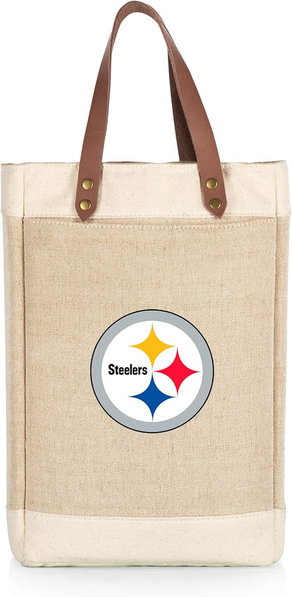 PICNIC TIME NFL Pinot - Jute 2 Bottle Insulated Wine Bag - Wine Tote Bag - Wine Gift Bag, (Beige)