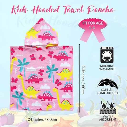 Dinosaur Beach Towel with Hood for Boys Girls Pink Kids Hooded Bath Towel Toddler Swim Pool Cover Up for 2-4 Years